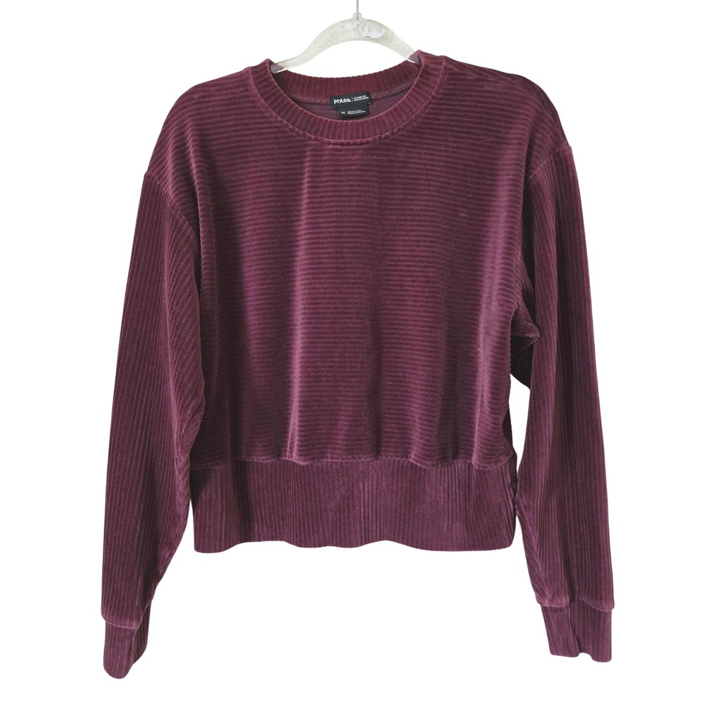 Prana Womens M Escambia Pullover Burgundy Velour Organic Cotton Sweater